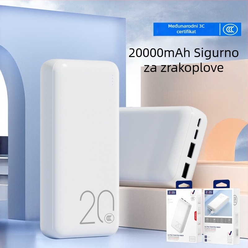 ZUZG3c certificirana vanjska baterija 10000mAh, više izlaza, 10W sporo punjenje, tanko i lagano