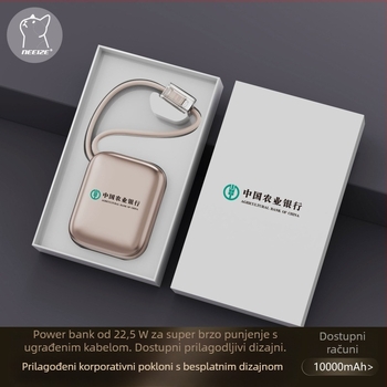 Mini power banka 10000mAh s ugrađenim kabelom, kompakno brzo punjenje, prilagođeni logo