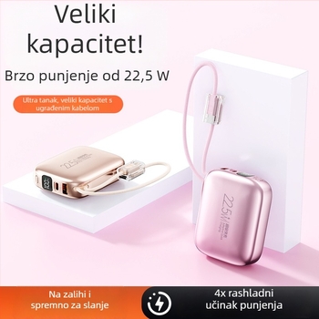 Mini power banka 10000mAh s ugrađenim kabelom, kompakno brzo punjenje, prilagođeni logo