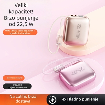 Mini power banka 10000mAh s ugrađenim kabelom, kompakno brzo punjenje, prilagođeni logo