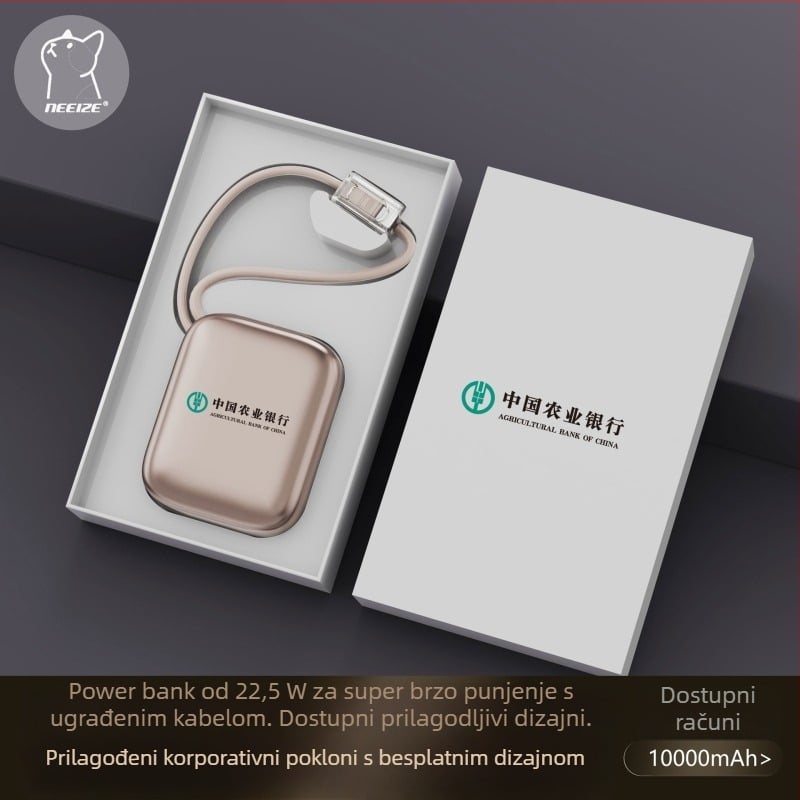 Mini power banka 10000mAh s ugrađenim kabelom, kompakno brzo punjenje, prilagođeni logo