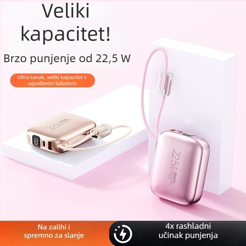 Mini power banka 10000mAh s ugrađenim kabelom, kompakno brzo punjenje, prilagođeni logo