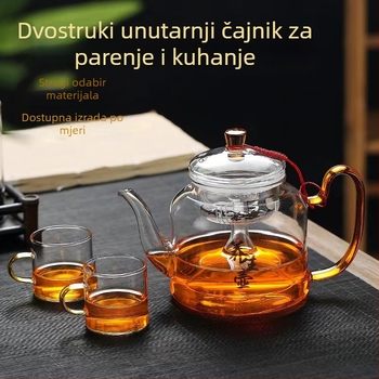 Stakleni čajnik od borosilikatnog stakla otporan na visoke temperature, za parenje i kuhanje čaja, dvostruka funkcija – električni keramički štednjak