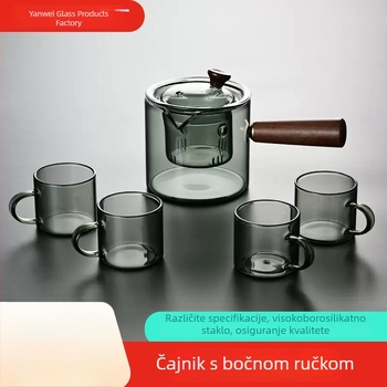 Stakleni čajnik s bočnom drškom, otporan na visoke temperature, borosilikatno staklo, za ured i dom