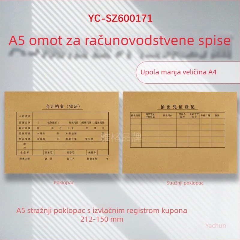 Poklopac za računske potvrde A5, Kraft papir 120 g, kompatibilan s veličinama A4 i pola A5, pakiranje 25 setova