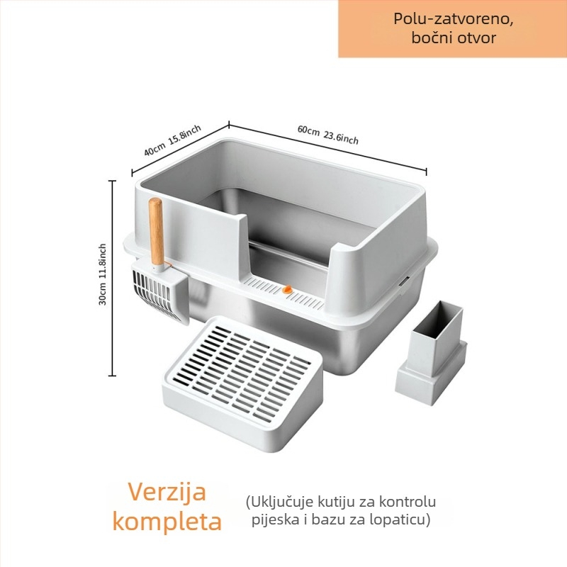 Extra velika mačja toaletna kutija od nehrđajućeg čelika s dnom koje se ne lijepi, jednostavno za čišćenje