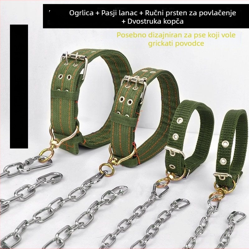 Set lanac-ogrlica od 304 nehrđajućeg čelika za velike, srednje i male pse, uključuje ogrlicu s lancem i vodilicu, otporno na ugrize