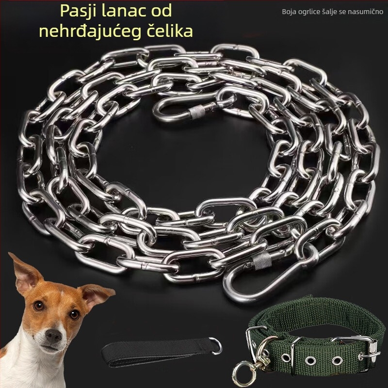 Set lanac-ogrlica od 304 nehrđajućeg čelika za velike, srednje i male pse, uključuje ogrlicu s lancem i vodilicu, otporno na ugrize