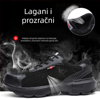 prozračne ljetne sigurnosne radne cipele s celećnim prstom, zaštita od udara i proboja, Flyknit gornji dio, gumeni đon, crne