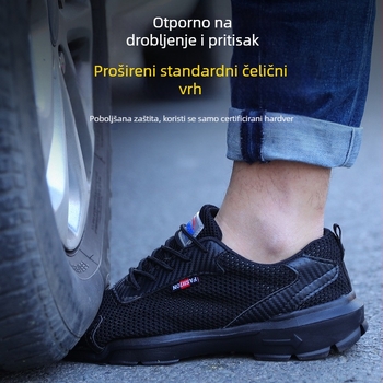 prozračne ljetne sigurnosne radne cipele s celećnim prstom, zaštita od udara i proboja, Flyknit gornji dio, gumeni đon, crne