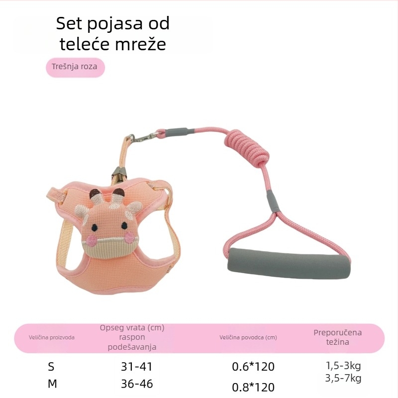 Novi prsni pojas protiv bjega za male pse – Bichon Frisé, Pomeranian i Teddy, s 3D karikaturalnim dizajnom i vodilicom