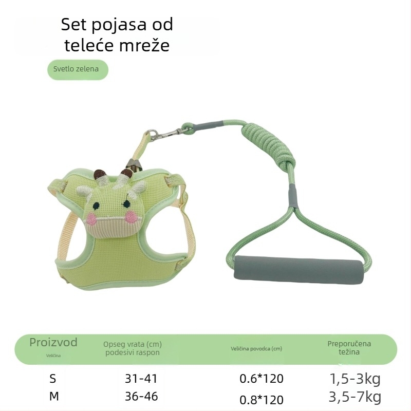 Novi prsni pojas protiv bjega za male pse – Bichon Frisé, Pomeranian i Teddy, s 3D karikaturalnim dizajnom i vodilicom