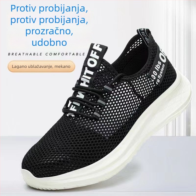 Ljetne sigurnosne cipele za posao, iznimno lagane, prozračne s velikom mrežom, čvrst potplat, čelični prst, otporne na probijanje i udarce