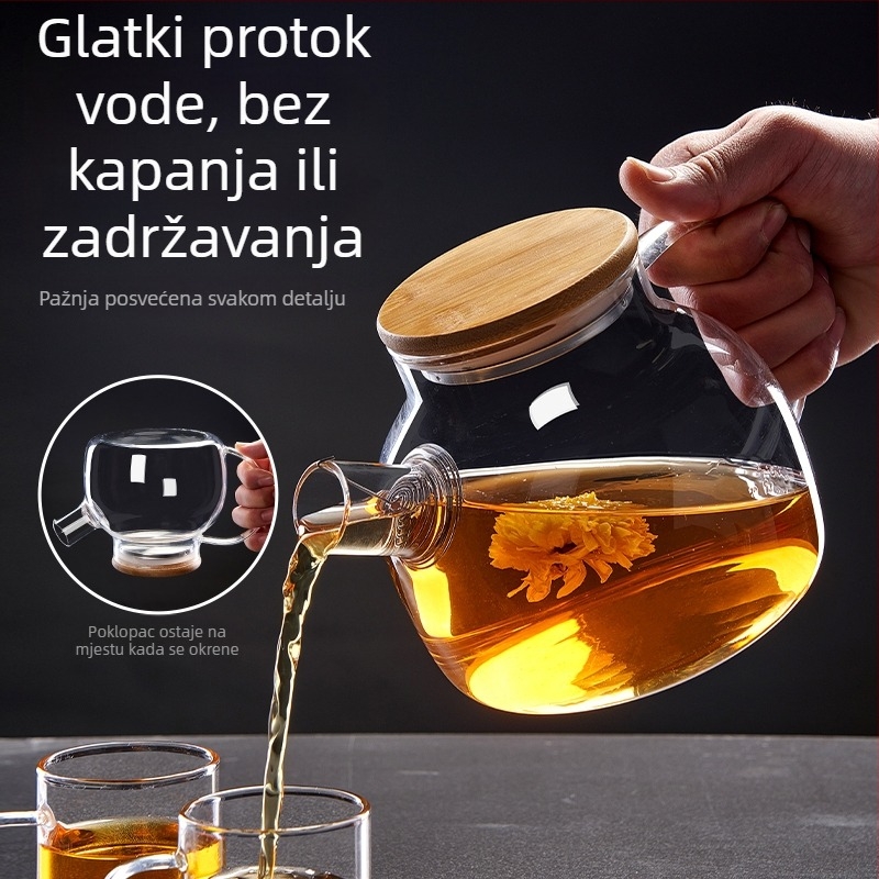 Stakleni čajnik s poklopcem za kućnu upotrebu, pogodan za hladno maceriranje, na otvorenom plamenu i električnoj keramičkoj ploči, dvostruki sloj uređaja za pripremu čaja