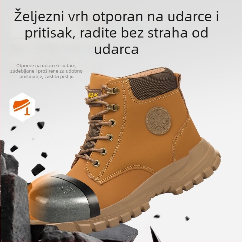 Muške visokokorijske sigurnosne cipele, lagane, s čeličnim prstom, zaštita od udara i probijanja, protuklizne