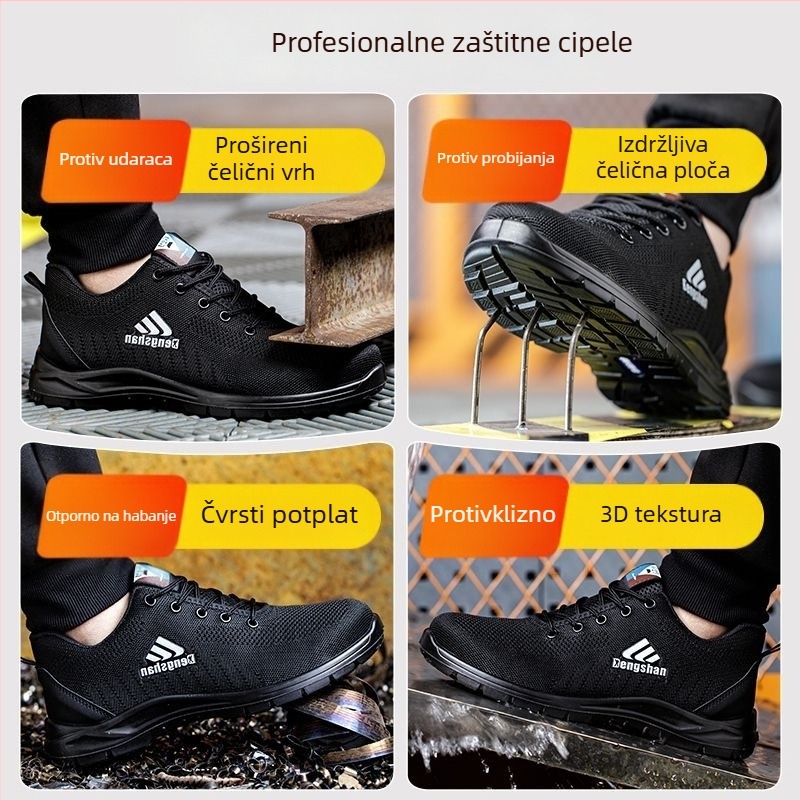 Muške ljetne sigurnosne cipele za rad, prozračne, otporne na miris, ultra lagane, mekana podloga, čelična kapica i čelična pločica, zaštita od udara i probijanja, za gradilište