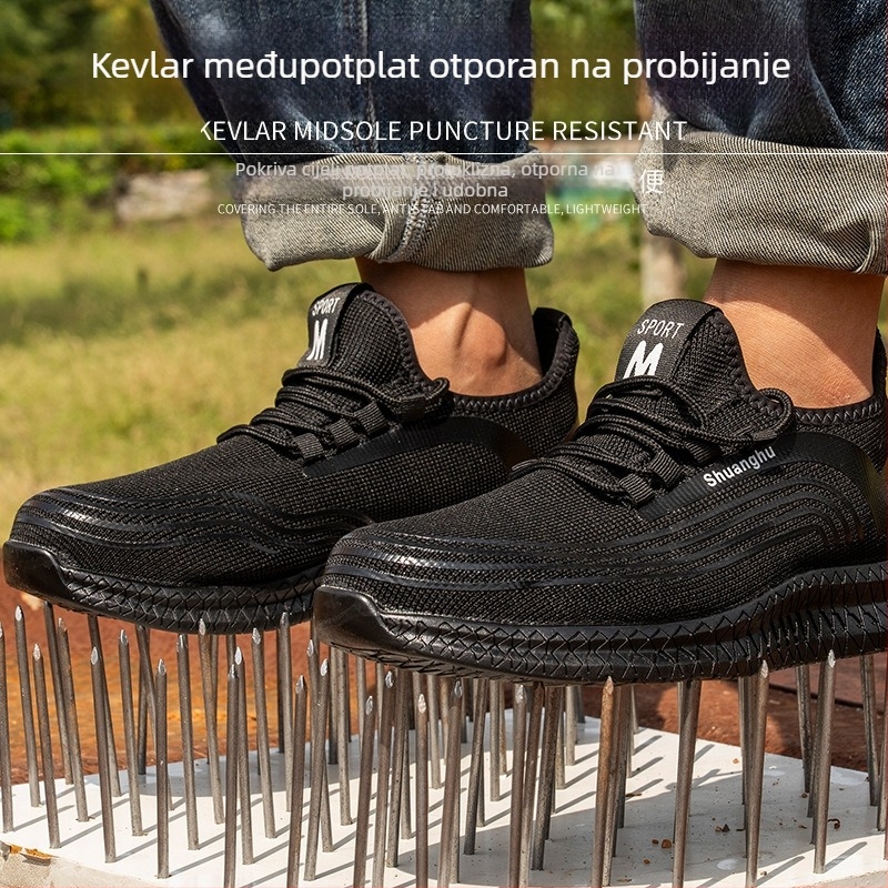 Muške zaštitne cipele s čeličnim prstom, prozračne, protuklizne, protivproboj, otporne, mrežasti gornji dio