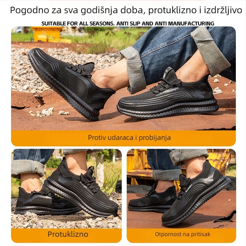 Muške zaštitne cipele s čeličnim prstom, prozračne, protuklizne, protivproboj, otporne, mrežasti gornji dio
