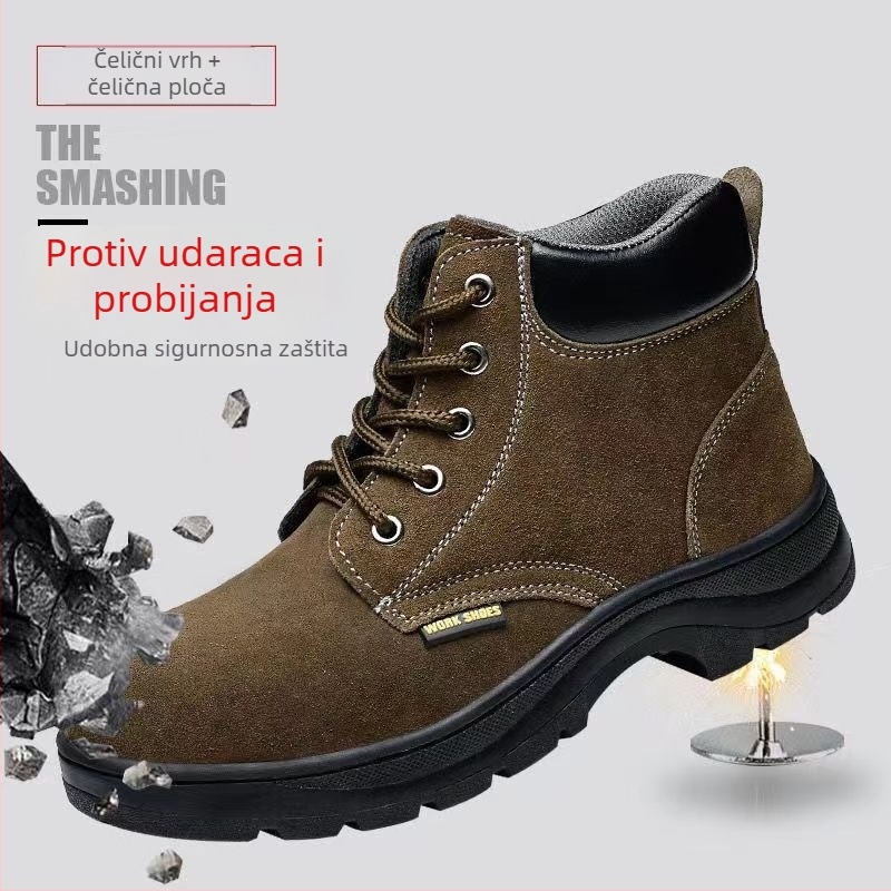 Muške visoke sigurnosne cipele za zavarivanje, ljeto, otporne na toplinu, s čeličnim vrhom i čeličnom pločom, zaštita od udara i probijanja, radna obuća za gradilište