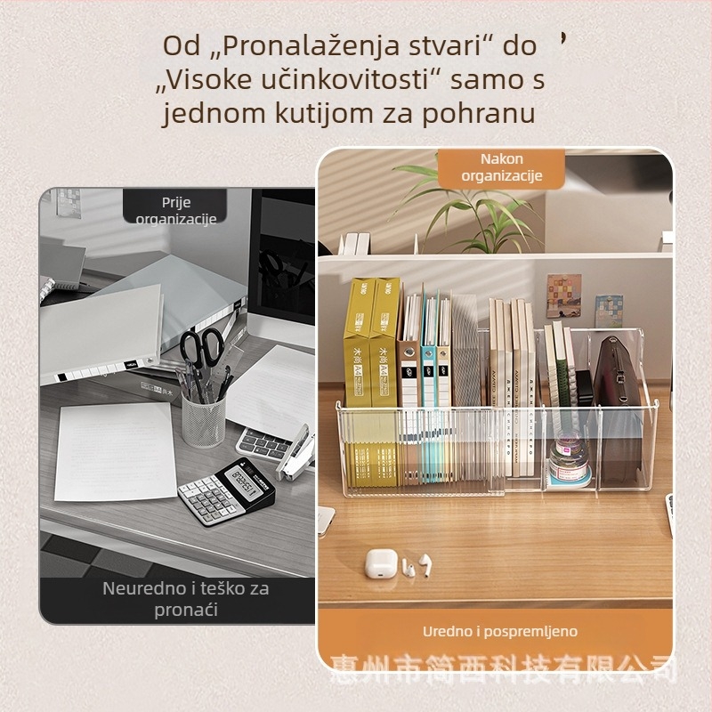 Stolna kutija za dokumente, organizator za papir A4, prozirni teleskopijski stalak za knjige, uredski skladišni regal