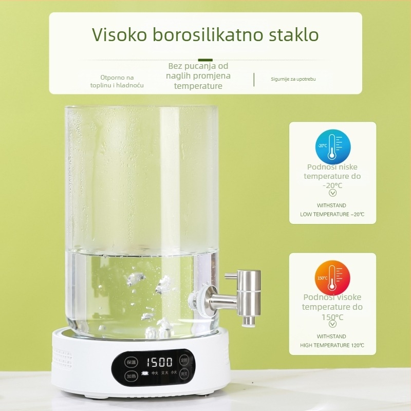 Staklena izolirana posuda za napitke s izljevom i funkcijom grijanja; višenamjenski spremnik za vodu, čaj, mlijeko, sojino mlijeko i sok.