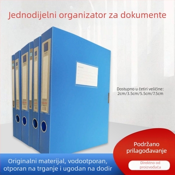 Jednostavna plastična kutija za dosijee s četiri pretinca širine 2 cm, 3,5 cm, 5,5 cm i 7,5 cm; dimenzije 31,5 x 23,5 cm; za osobne dosijee