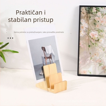 Drveni držač vizitki, stolni vertikalni izložbeni stalak za časopise i letke, s protukliznom bazom, 4 razine