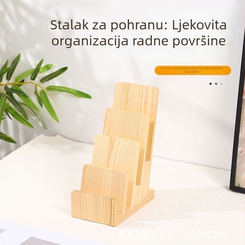 Drveni držač vizitki, stolni vertikalni izložbeni stalak za časopise i letke, s protukliznom bazom, 4 razine