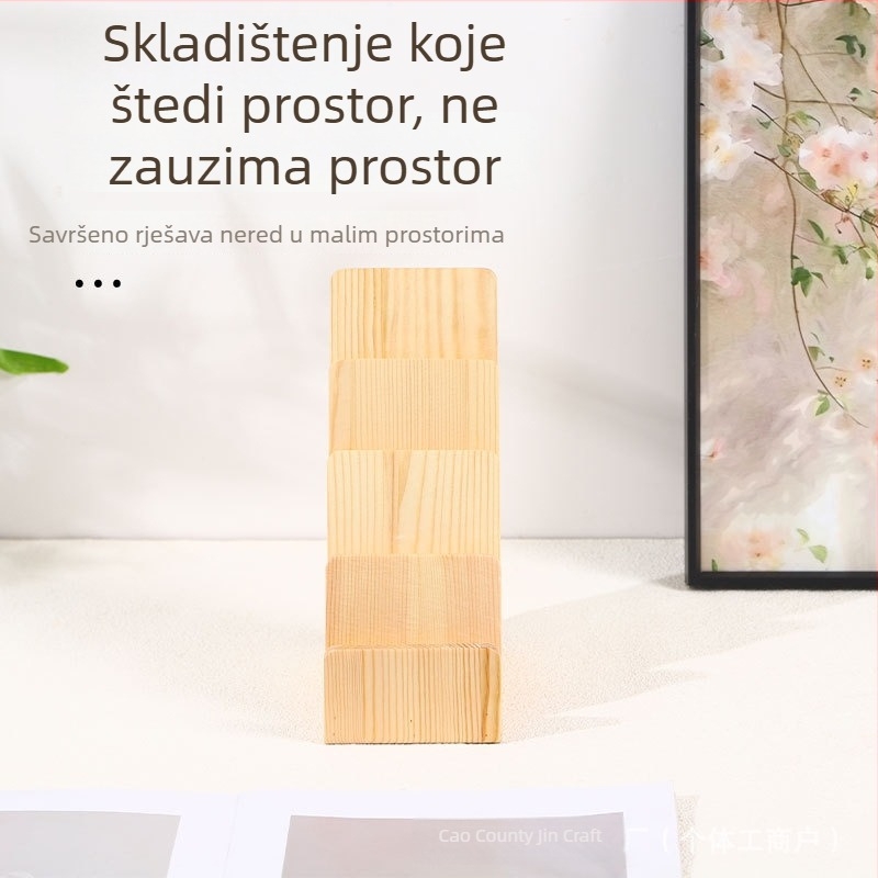 Drveni držač vizitki, stolni vertikalni izložbeni stalak za časopise i letke, s protukliznom bazom, 4 razine