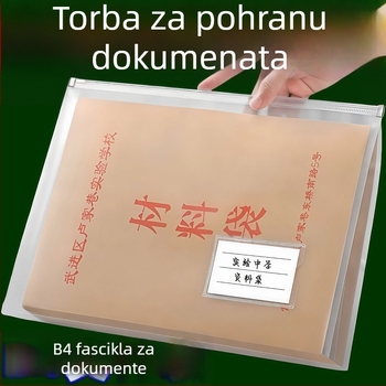 B4 vodootporna prozirna torba za dokumente sa zatvaračem za studentske dokumente