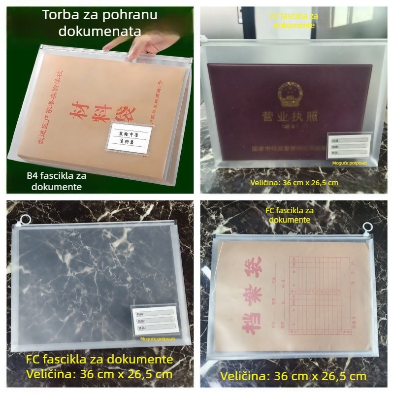 B4 vodootporna prozirna torba za dokumente sa zatvaračem za studentske dokumente