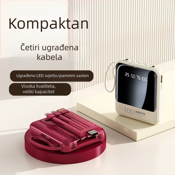 Prijenosni power bank s ugrađenim kabelom, kompakt dizajn, 20000 mAh, personalizirani dar
