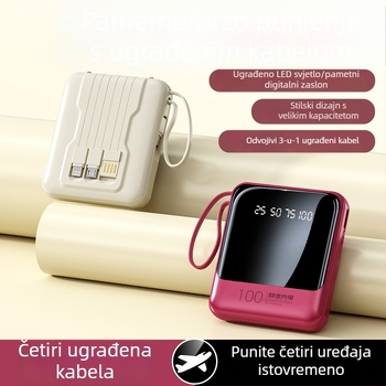 Prijenosni power bank s ugrađenim kabelom, kompakt dizajn, 20000 mAh, personalizirani dar