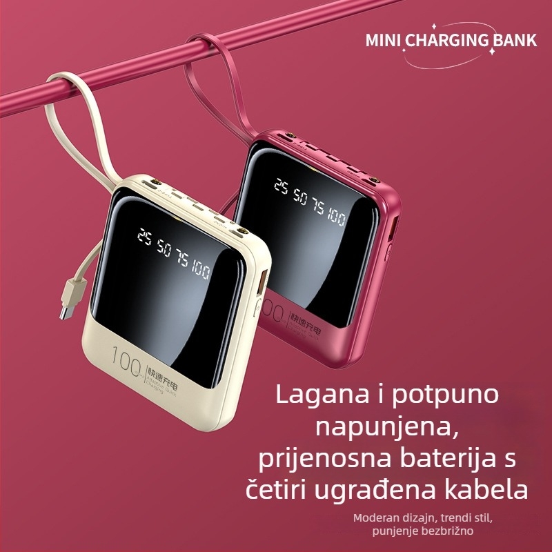 Prijenosni power bank s ugrađenim kabelom, kompakt dizajn, 20000 mAh, personalizirani dar