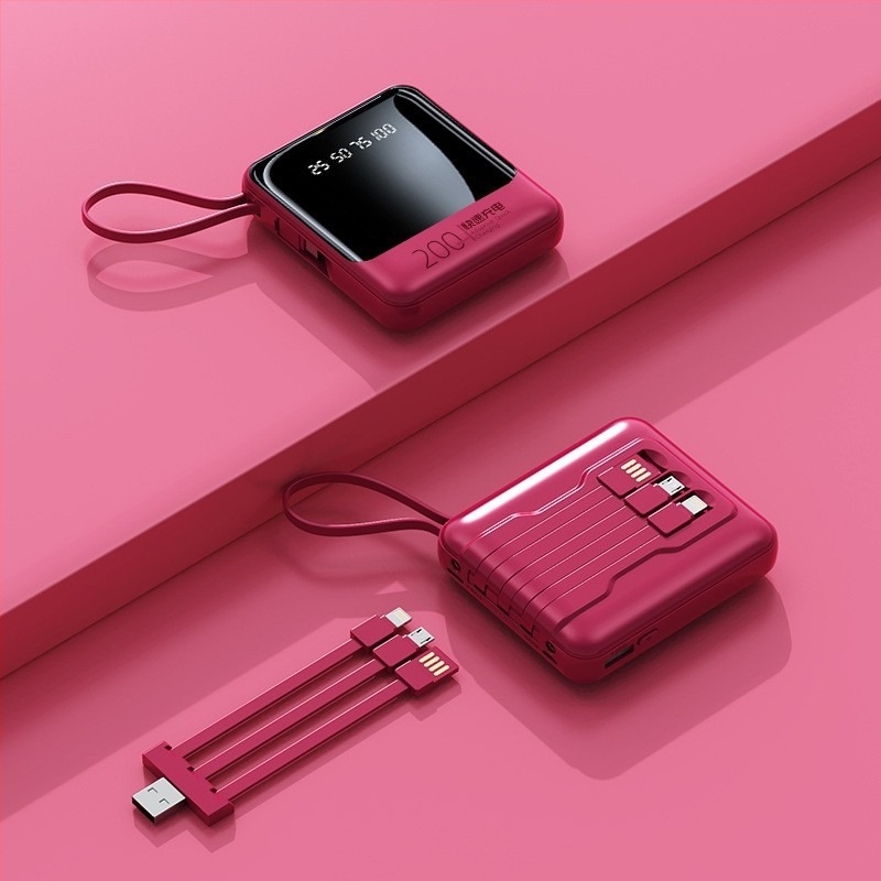 Prijenosni power bank s ugrađenim kabelom, kompakt dizajn, 20000 mAh, personalizirani dar