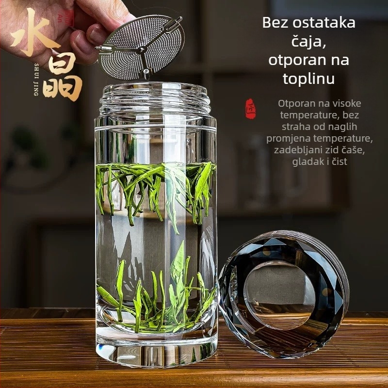 Čajna šalica od kristalnog stakla, 500 ml, za auto i ured, vrhunski dizajn, novi kineski stil, poklon kutija