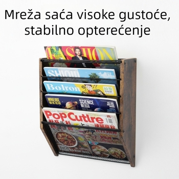 Drveni zidni organizator za dokumente s pet etaža i stalak za časopise