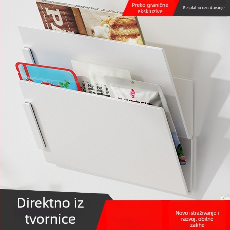 Zidni magnetski organizator od karbonskog čelika za časopise i dokumente, bez bušenja, nagibni organizator za dom, učenje i kuhinju
