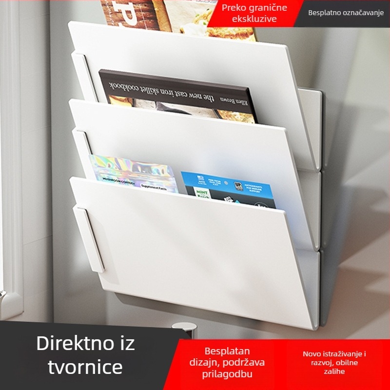 Zidni magnetski organizator od karbonskog čelika za časopise i dokumente, bez bušenja, nagibni organizator za dom, učenje i kuhinju