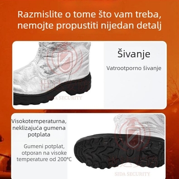 Cipele visokih temperatura s aluminijskom folijom – izolacija i odraz topline do 1000°C, zaštitne i vatrootporne cipele za taljenje