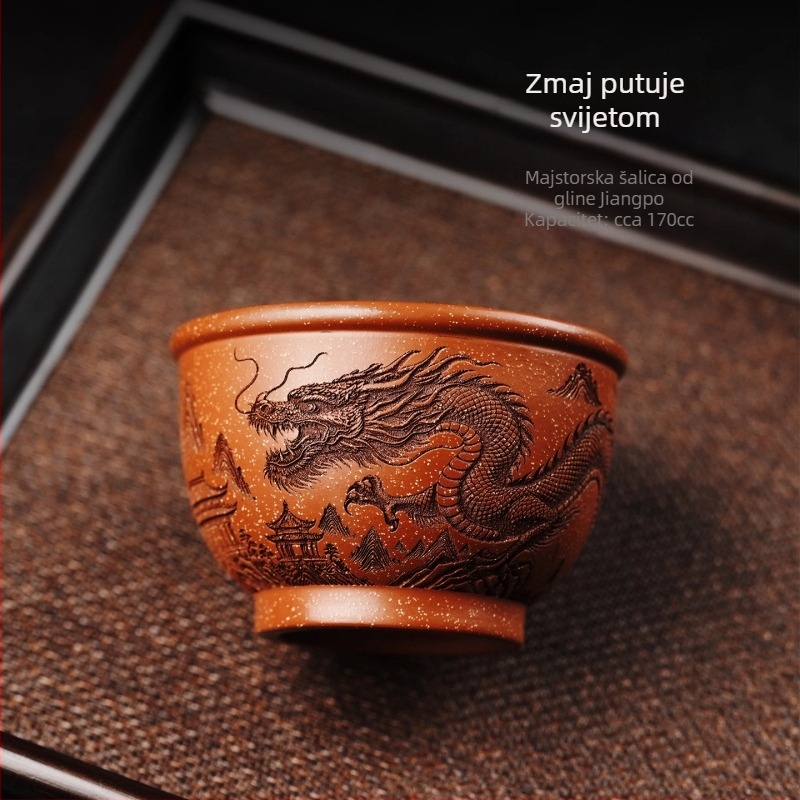 Šalica za čaj od ljubičaste gline s motivom zmaja, kineskog stila, 170 ml