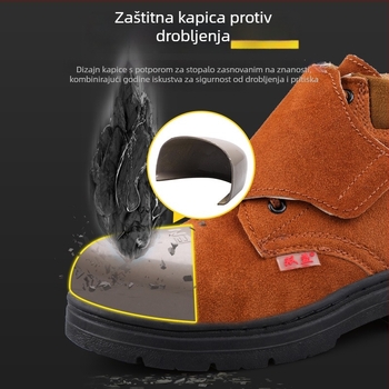 Žute sigurnosne cipele za zavarivanje s čeličnom kapom, otporne na udarce i habanje, dvostruka teleća koža