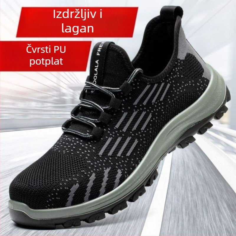 Muške ljetne zaštitne obuće za gradilište, prozračne i lake, otporne na udarce i probijanje, Fly-Knit gornji dio