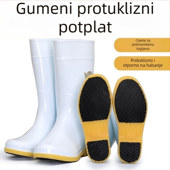 Bijele kišne čizme s gumom na potplatu, čvrste i protivklizne, otporne na habanje, vodootporne i otporne na ulje, srednje visine