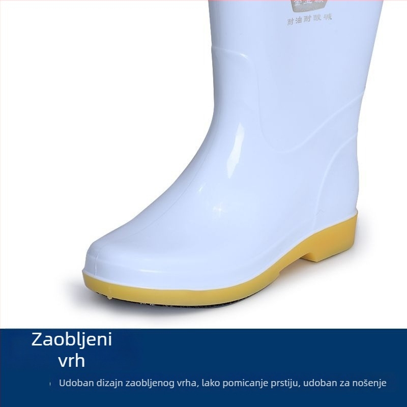 Bijele kišne čizme s gumom na potplatu, čvrste i protivklizne, otporne na habanje, vodootporne i otporne na ulje, srednje visine