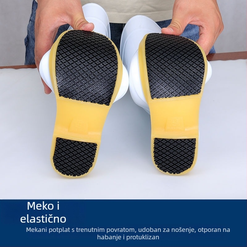 Bijele kišne čizme s gumom na potplatu, čvrste i protivklizne, otporne na habanje, vodootporne i otporne na ulje, srednje visine