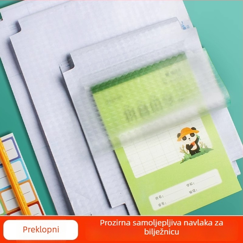 Ljepljivi kožni zaštitnik za bilježnice za učenike, vodootporan i proziran, s vertikalnim otvaranjem, veličine 32K/16K/A4