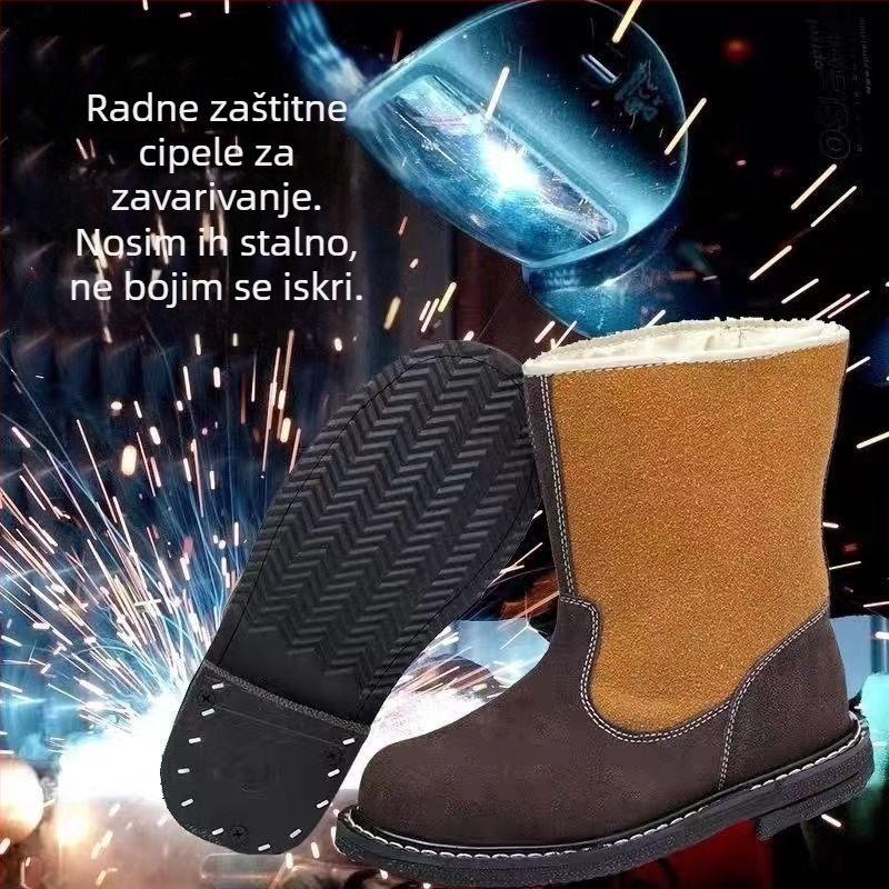 Zaštitne cipele od teleće kože s čeličnim prstom, visoki gornji dio, zaštita od udara i probijanja, otporne na habanje i visoke temperature, otporne na iskru za metalnu industriju