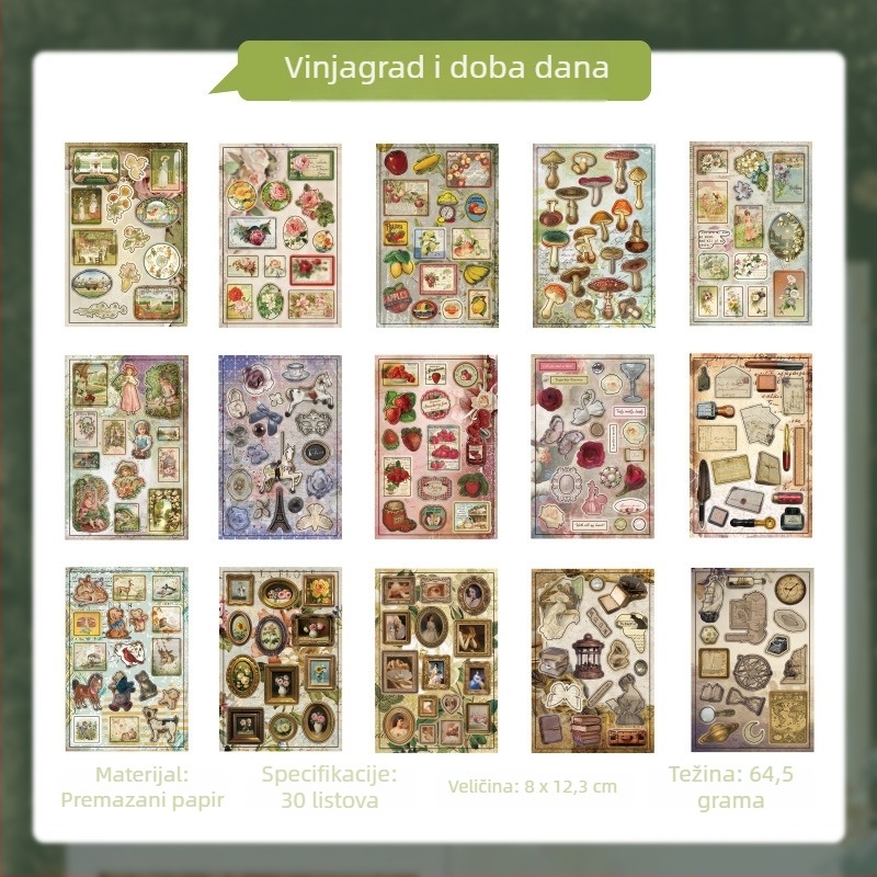 Knjiga naljepnica s retro motivima za DIY dnevnik i kolaže