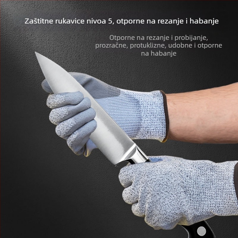 Rukavice za gradilište razine 5, otporne na rezanje, s PU premazom i dlanom s premazom, izdržljive, s protukliznom tkaninom